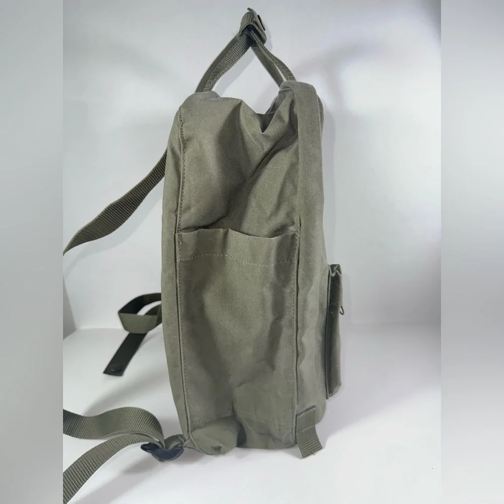 Fjallraven Kanken Backpack in Olive Green with Red Logo